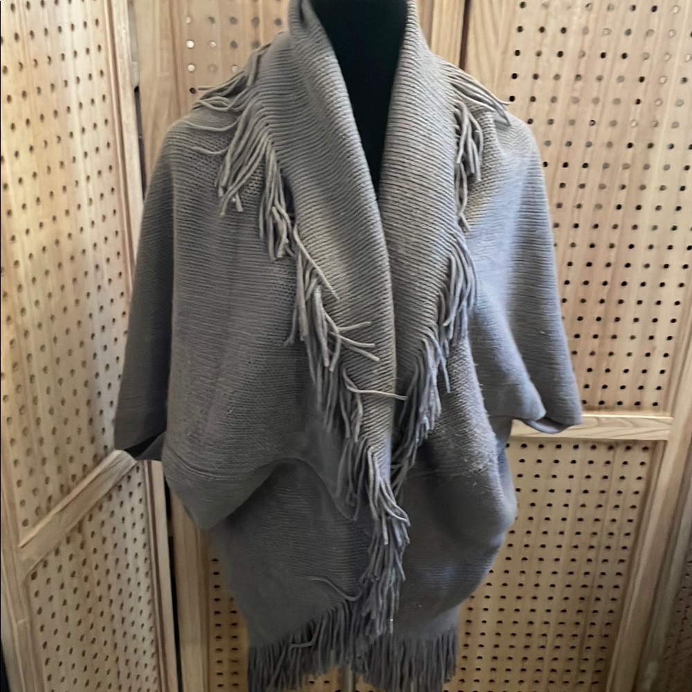 Fringed Knit‎ Shawl in Taupe